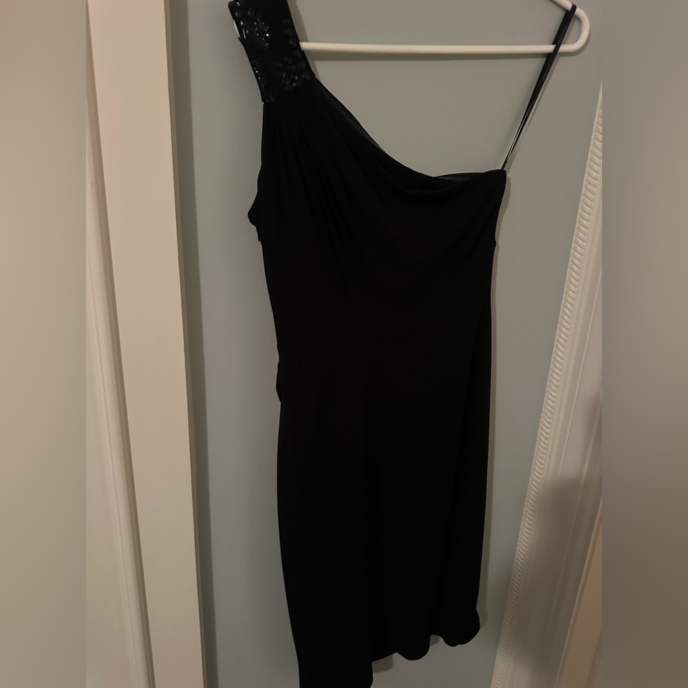 Calvin Klein one shoulder black mini dress